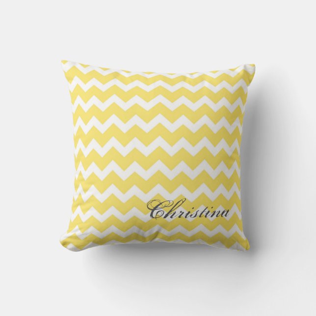 Lemon Chevrons Pattern Monogram Pillow Kussen (Voorkant)