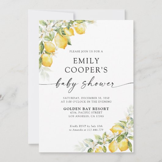 Lemon Citrus Baby shower Invitation Kaart (Voorkant)