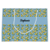 Lemon Citrus Blue Tile Pattern Monogram Name Groot Cadeauzakje (Voorkant)