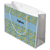 Lemon Citrus Blue Tile Pattern Monogram Name Groot Cadeauzakje (Achterkant Gekanteld)