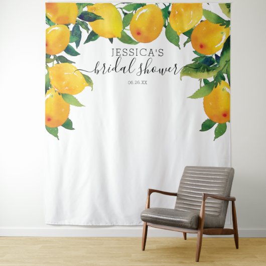 Lemon Citrus Bridal Main Squeeze Welcome Sign Wandkleed (In situ)