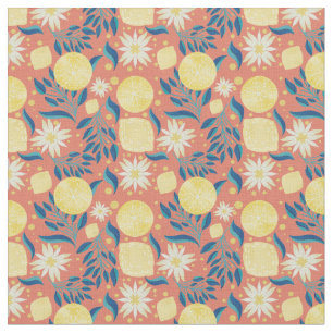 Lemon Citrus Coral Oranje Floral Stof