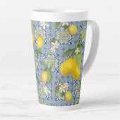 Lemon Citrus Floral Blue n White  Farmhouse Latte Mok (Rechterhoek)