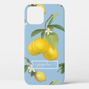 Lemon Citrus Floral Dusty Blue Foliage Greenery iPhone 12 Hoesje