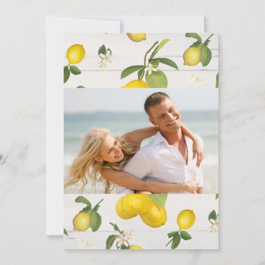 Lemon Citrus Floral Grey Yellow Foliage Verloving Kaart (Achterkant)