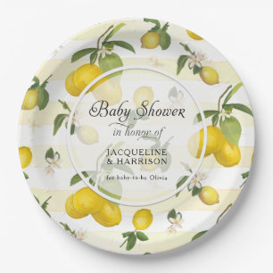 Lemon Citrus Flower Foliage Waterverf Baby shower Papieren Bordje