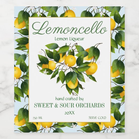 Lemon Citrus Fruit Lemoncello Wijn Etiket (Enkel label)