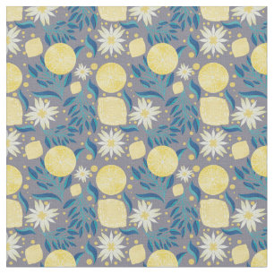 Lemon Citrus Gray Floral Stof