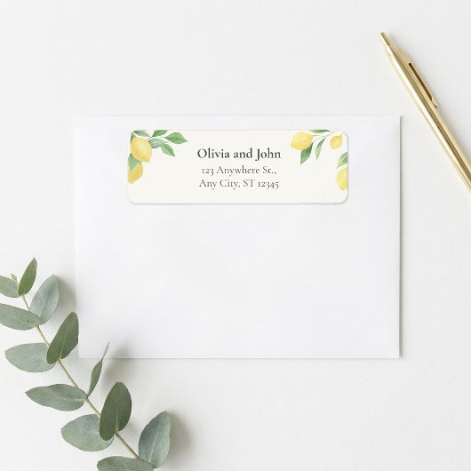 Lemon Citrus Greenery Wedding Return Address Label