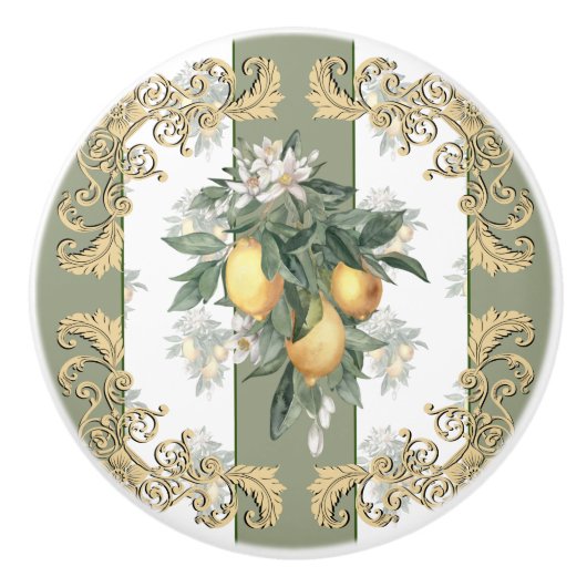 Lemon Citrus | Groen en wit gestreept legant Keramische Knop (Voorkant)