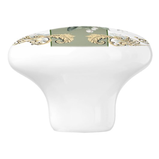 Lemon Citrus | Groen en wit gestreept legant Keramische Knop (Zijkant)