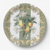 Lemon Citrus | Groen en wit gestreept legant Papieren Bordje (Voorkant)