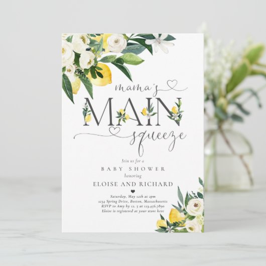 Lemon Citrus Mama's Main Squeeze Baby shower Kaart (Staand voorkant)