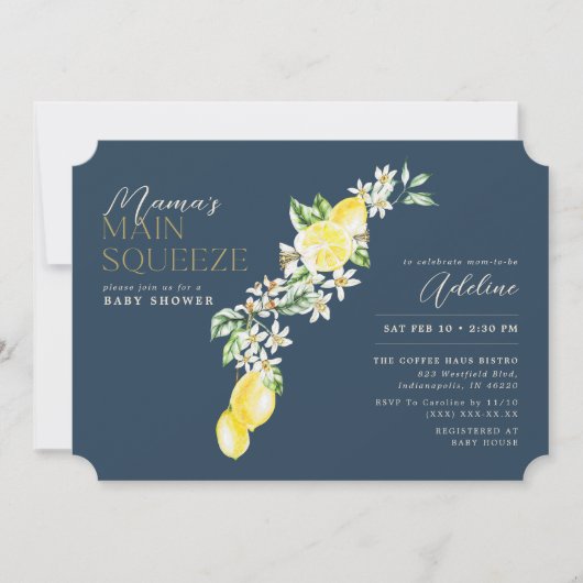 Lemon Citrus Mama's Main Squeeze Blue Baby shower Kaart (Voorkant)