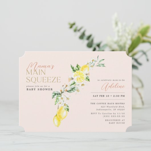 Lemon Citrus Mama's Main Squeeze Blush Baby shower Kaart (Staand voorkant)