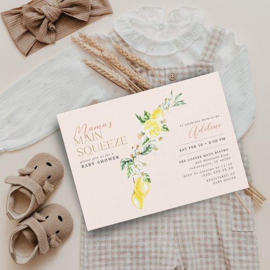Lemon Citrus Mama's Main Squeeze Blush Baby shower Kaart