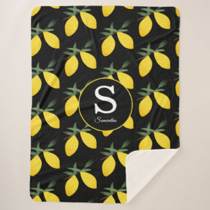 Lemon Citrus Monogram Sherpa Deken