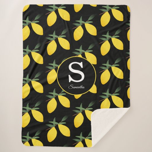 Lemon Citrus Monogram Sherpa Deken (Voorkant)