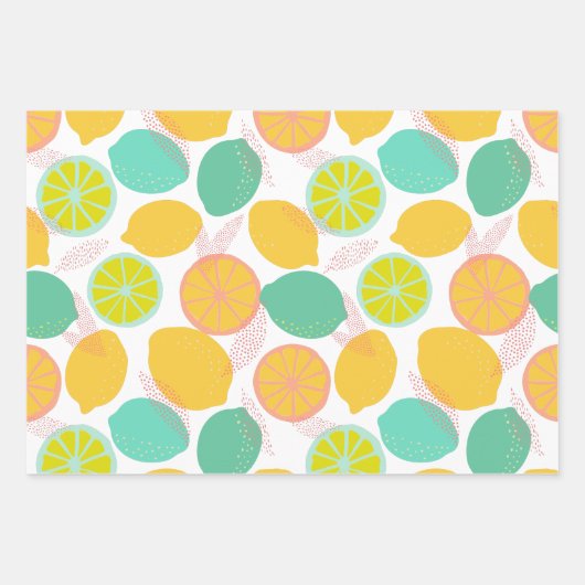 Lemon Citrus Pattern in Blauwgroen en geel Inpakpapier Vel (Voorkant 3)