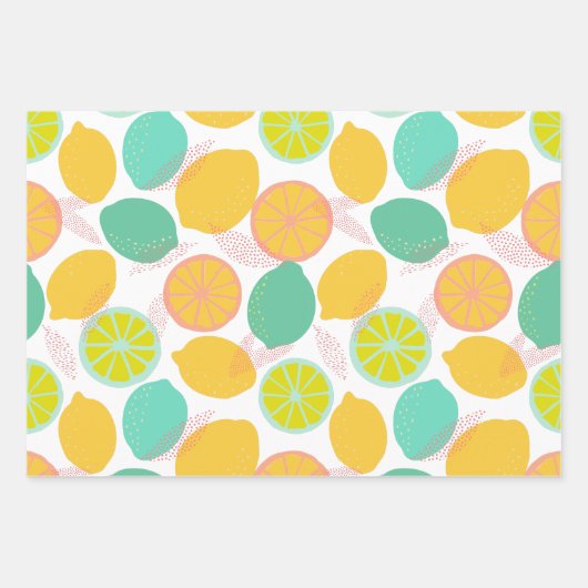 Lemon Citrus Pattern in Blauwgroen en geel Inpakpapier Vel (Voorkant)