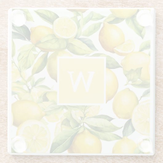 Lemon Citrus Pattern Monogram Glazen Onderzetter (Achterkant)