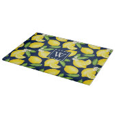 Lemon Citrus Pattern Monogram Navy Blue Snijplank (Hoek)