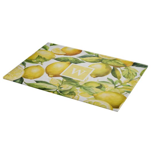 Lemon Citrus Pattern Monogram Snijplank (Hoek)