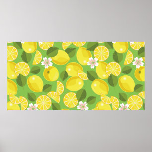 Lemon citrus seamless pattern background poster