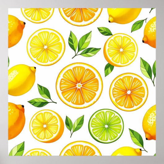Lemon Citrus Slice Pattern Poster (Voorkant)