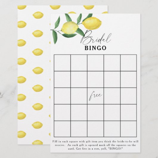 Lemon Citrus - Vrijgezellenfeest bingo (Voorkant / Achterkant)