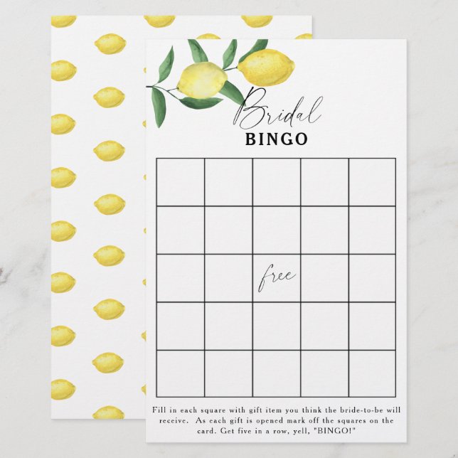 Lemon Citrus - Vrijgezellenfeest bingo (Voorkant / Achterkant)