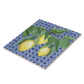 Lemon Citrus Waterverf Foliage Pattern Blue Tegeltje (Zijkant)