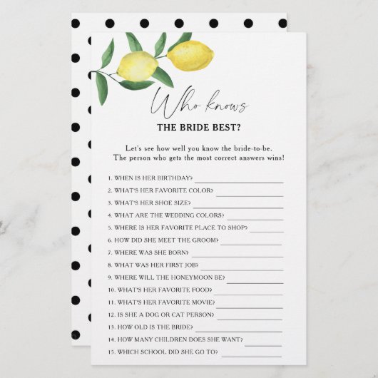 Lemon citrus - Wie kent het beste bruidespel (Voorkant / Achterkant)