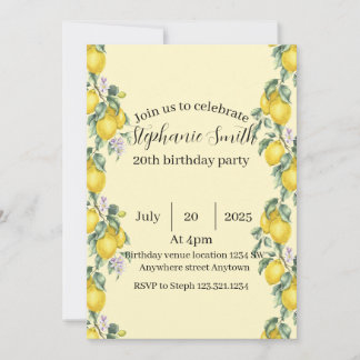 Lemon Cocktail Summer Birthday Invitation 