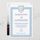 Lemon Crest Blue Mediterrane Tegels bruiloft Kaart (Voorkant / Achterkant)