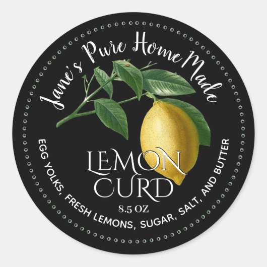 Lemon Curd Fruit Spread  Illustration Black Ronde Sticker (Voorkant)