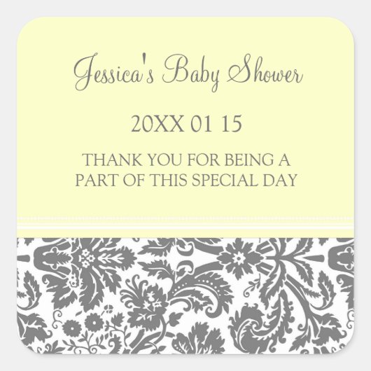 Lemon Damask Baby shower Favor Stickers (Voorkant)