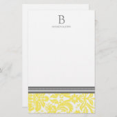 Lemon Damask Wedding Monogram Stationery Briefpapier (Voorkant / Achterkant)