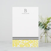 Lemon Damask Wedding Monogram Stationery Briefpapier (Staand voorkant)