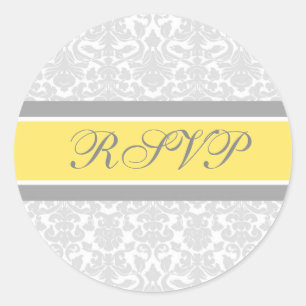 Lemon Damask Wedding RSVP Envelope Seals Ronde Sticker