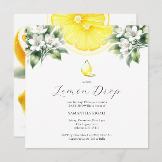 Lemon Drop In Baby Shower Uitnodigingen (Voorkant / Achterkant)