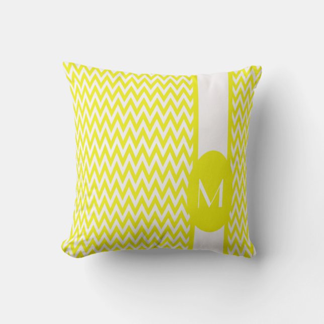 Lemon Elegant Chevron Design met monogram Kussen (Voorkant)