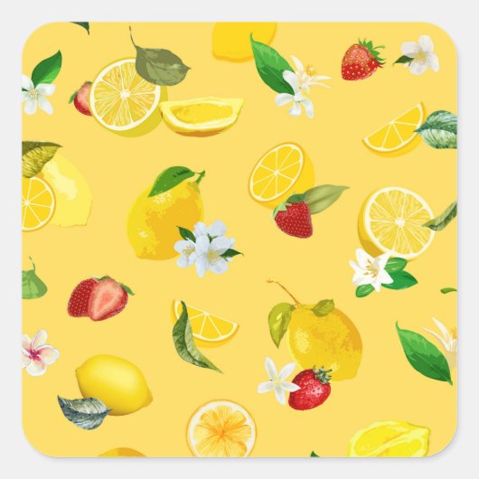 Lemon en aardbei 3 vierkante sticker (Voorkant)