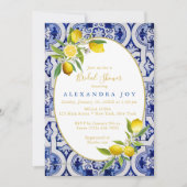 Lemon en blauwe Spaanse tegel uitnodiging (Voorkant)