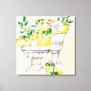 Lemon en bloemen in de waterverf Middellandse Zee Canvas Afdruk