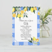 Lemon en Blue Gingham 50ste verjaardag Kaart (Staand voorkant)