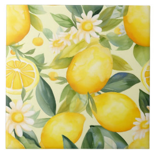 Lemon en Daisy Waterverf Patroon Tegeltje