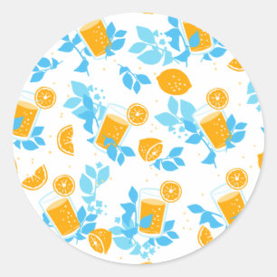 Lemon en Lemonade Blue Floral Pattern Ronde Sticker