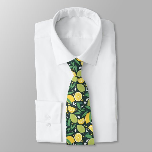 Lemon en Lime Green en Yellow Fruit Pattern Stropdas (Gebonden)