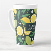 Lemon en Limes Vruchtpatroon in groen en geel Latte Mok (Linkerhoek)